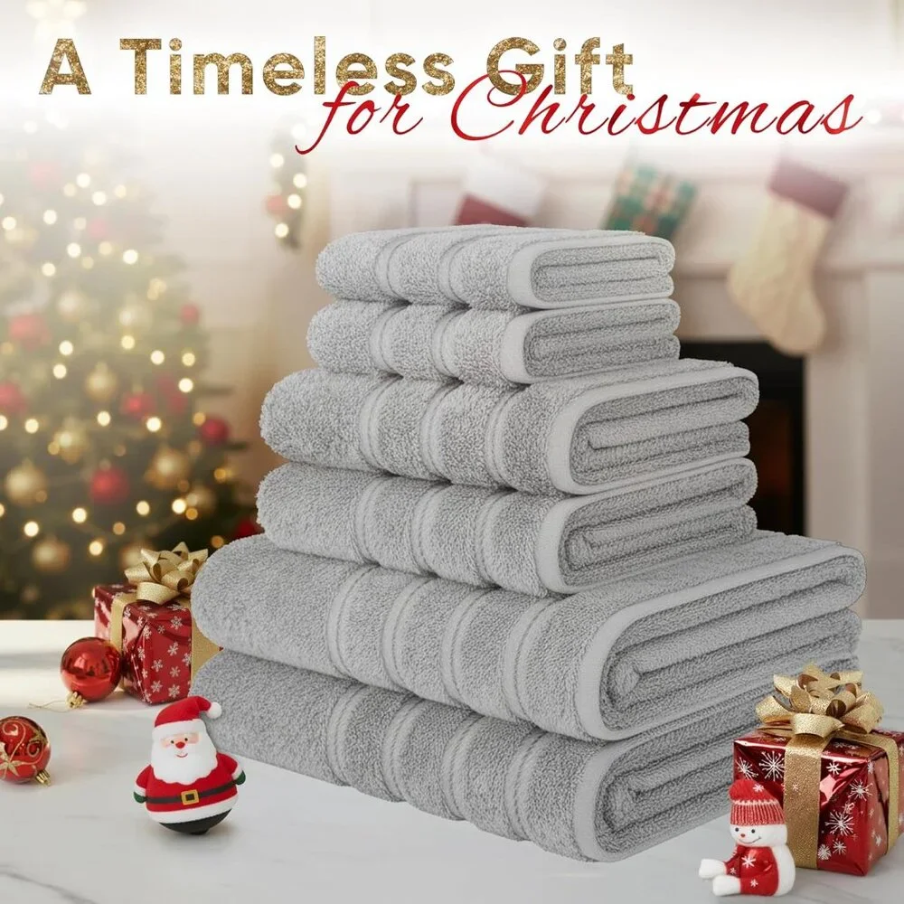 New Luxury 6 Piece Towel Set, 2 Bath Towels 2 Hand Towel 2 Washcloths, 600 GSM